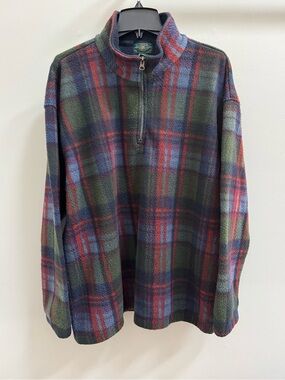 Club Room Plaid Quarter Zip Fleece Pullover Sweater Size L